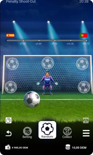 Balón preparado para el lanzamiento de penalti en Penalty Shoot Out con portero esperando frente a la portería.